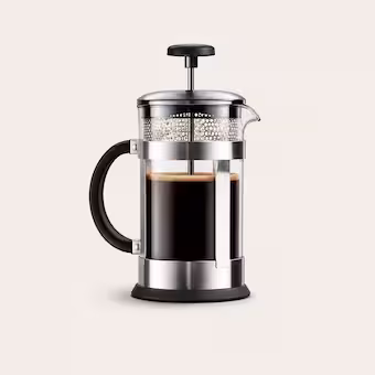 Classic French Press glass carafe illustrating the immersion coffee brewing method.