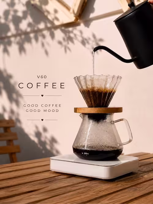 V60 pour-over extraction at Aurora Coffee Hub.