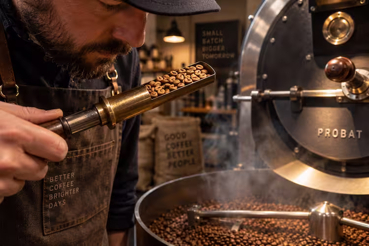 Artisan Roaster Inspecting Fresh Beans