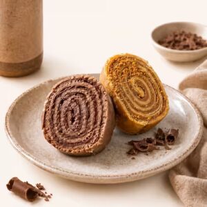 Freshly baked artisan twisted swirls in chocolate and lotus